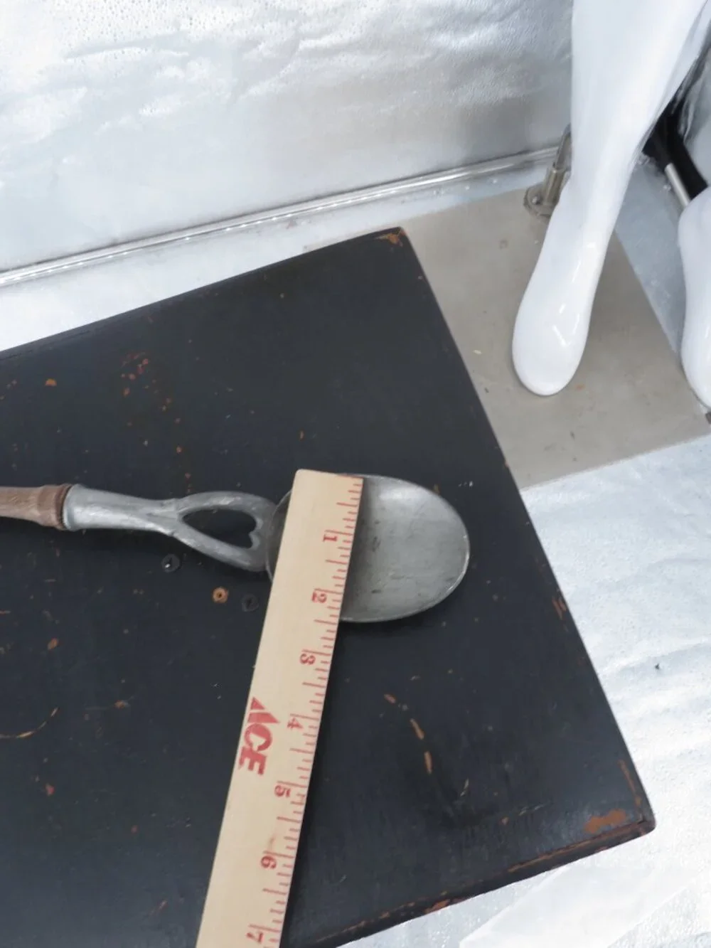Vintage Cast Aluminum Ice Cream Scoop Wood Handle Metal Spoon Silver One Size